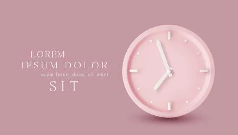 Vector  illustration with 3d object. Pink watch dial with white hands. イラスト素材