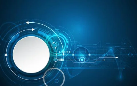 Vector illustration 3d paper circle with wave lines and circuit board Stock Illustration
