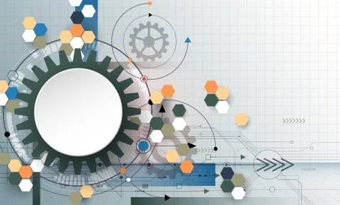 Vector illustration 3D paper circle with gear wheel and circuit board Stock Illustration