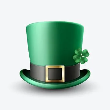 Vector Illustration with 3d Realistic Green Leprechaun Top Hat with Green Clover Illustrazione stock