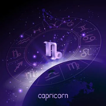 Vector illustration of 3D sign and constellation CAPRICORN with Horoscope cir Stock Illustration