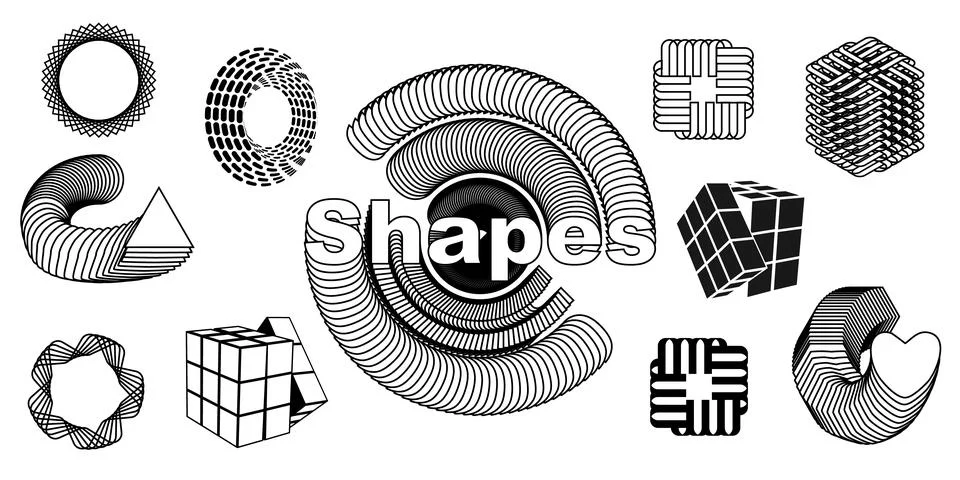 Vector illustration with 3d wireframe models. Psychedelic techno style concept 스톡 일러스트