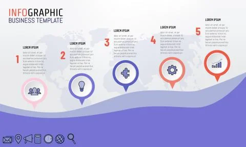 Vector illustration of 5 steps Infographics business presentation template Illustrazione stock