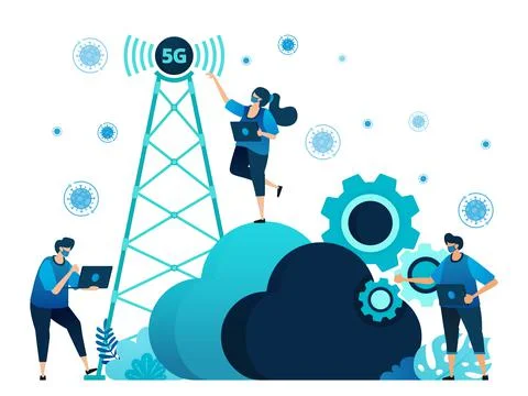 Vector illustration of 5g infrastructure and internet network connections for Stock Illustration