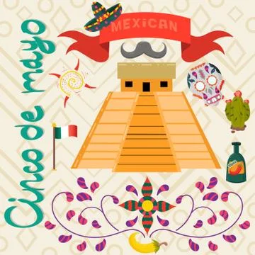 Vector illustration 6 on Mexican theme of Cinco de mayo celebration in flat s Illustrazione stock