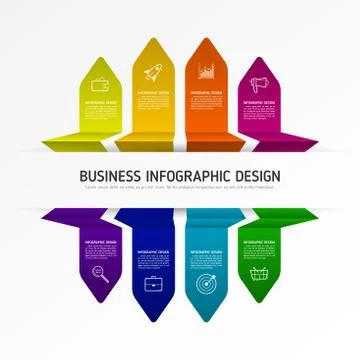 Vector illustration with 8 data Infographics tab paper arrow template. Stock Illustration