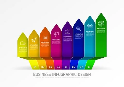 Vector illustration with 8 data Infographics tab paper arrow template. Stock Illustration