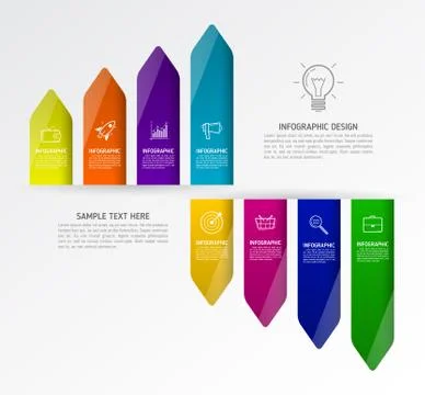 Vector illustration with 8 data Infographics tab paper arrow template. Stock Illustration