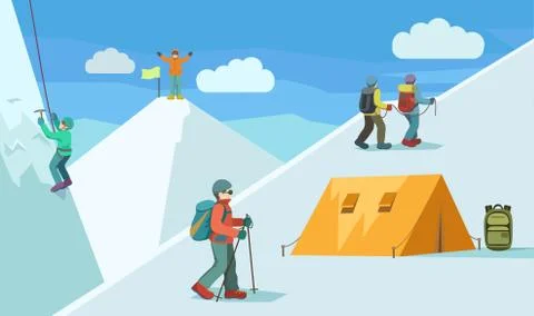 Vector illustration about mountain climbing. Stock Illustration