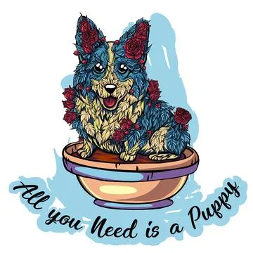 This is a vector illustration about pink trees in the shape of a dog with p.. Stock Illustration