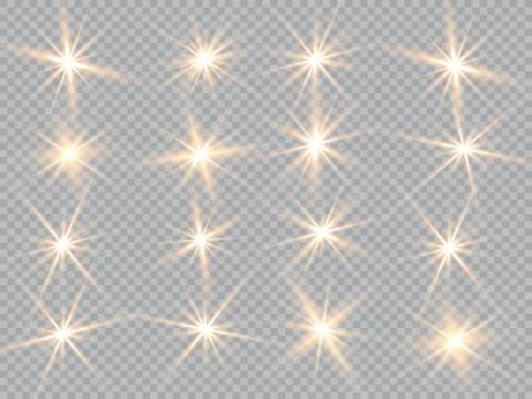Vector illustration of abstract flare light rays. A set of stars, light and radi Stock Illustration