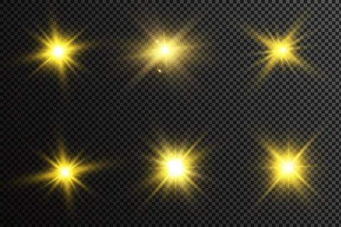 Vector illustration of abstract flare light rays. A set of stars, light and radi Stock Illustration