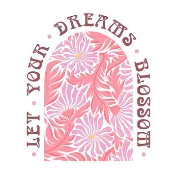 Vector illustration with abstract groovy daisy flowers and lettering isolat.. Stock Illustration