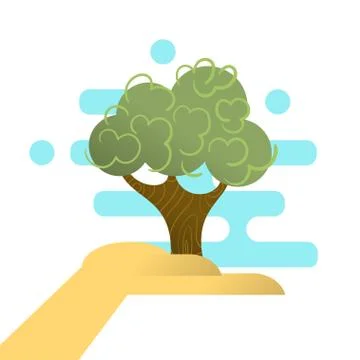 Vector illustration of abstract hand holding tree. Concept for forest protect Stock Illustration