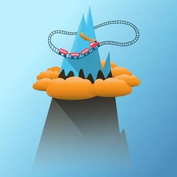 Vector illustration abstract landscape of high mountain with orange clouds an Stock Illustration