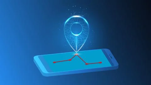 Vector illustration of an abstract luminous marker on a road route on a mobile Stock Illustration