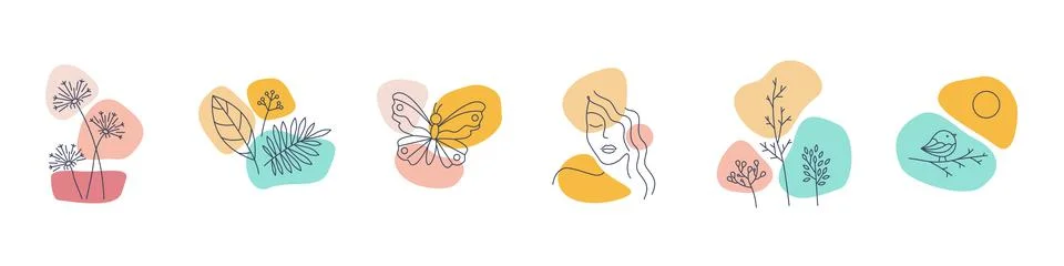 Vector illustration of abstract natural patterns icons in doodle style. イラスト素材