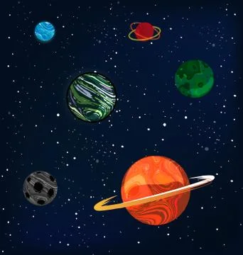 Vector illustration abstract universe with colored planets Stock Illustration