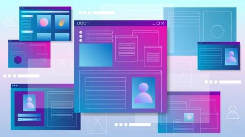 Vector illustration with abstract web pages and user interfaces. 스톡 일러스트