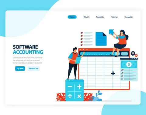 Vector illustration of accounting software. spreadsheets for easy calculation Stock-Illustration