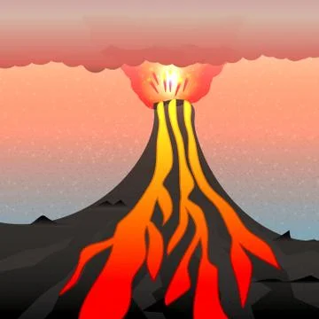 Vector illustration of an active volcano Stock Illustration