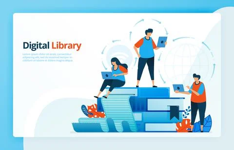 Vector illustration of activities from distance learning and digital librarie Stock Illustration