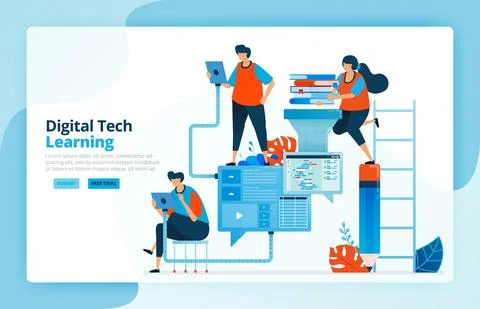 Vector illustration of activities from modern learning processes with technol Stock Illustration