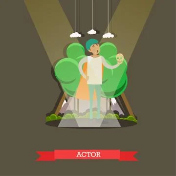 Vector illustration of actor playing at the theater, flat design イラスト素材