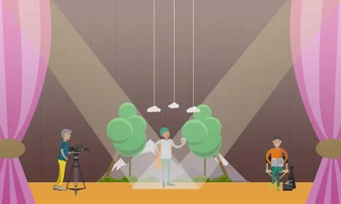 Vector illustration of actor playing at the theater, flat design Stock Illustration