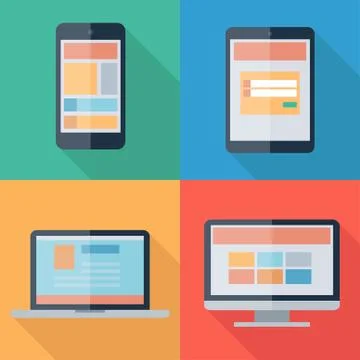 Vector illustration of adaptive web design on electronic devices phone, tablet Stock Illustration