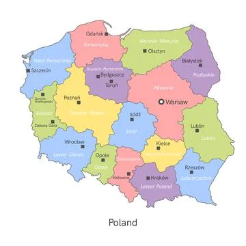 Vector illustration administrative map of Poland with regions Stock Illustration