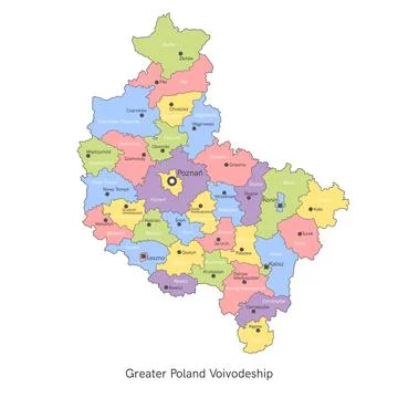 Vector illustration administrative map of Poland. Greater Poland Voivodeship Map Stock Illustration