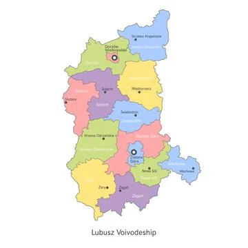 Vector illustration administrative map of Poland. Lubusz Voivodeship map with Stock Illustration