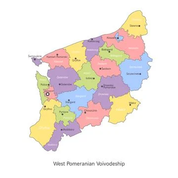 Vector illustration: administrative map of Poland. West Pomeranian Voivodeship Stock Illustration