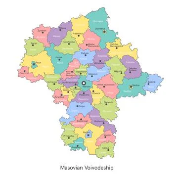 Vector illustration: administrative map of Poland. Masovian Voivodeship map with Stock Illustration