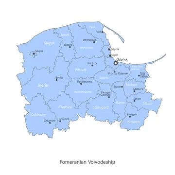 Vector illustration: administrative map of Poland. Pomeranian Voivodeship map Stock Illustration