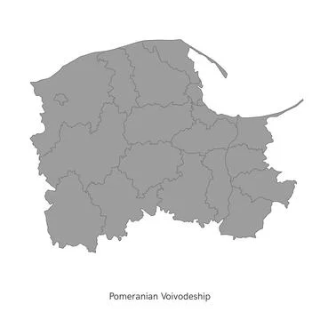 Vector illustration: administrative map of Poland. Pomeranian Voivodeship map Stock Illustration