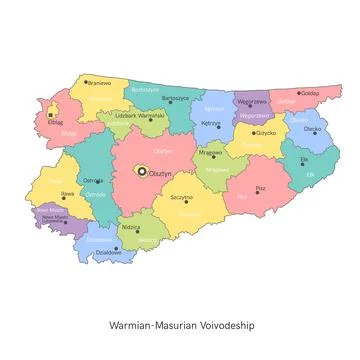Vector illustration: administrative map of Poland. Warmian-Masurian Voivodeship Stock Illustration