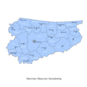 Vector illustration: administrative map of Poland. Warmian-Masurian Voivodeship Stock Illustration