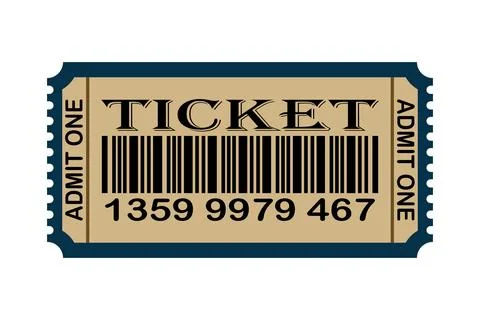 Vector illustration of a admit one ticket with a barcode on a white backgroun 스톡 일러스트