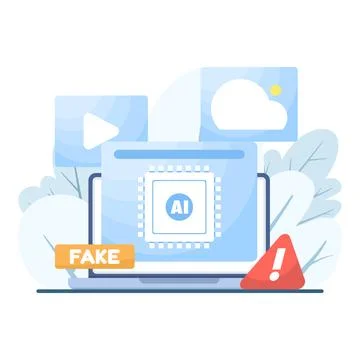 Vector illustration of AI warning concept, caution about deepfake media. Illustrazione stock