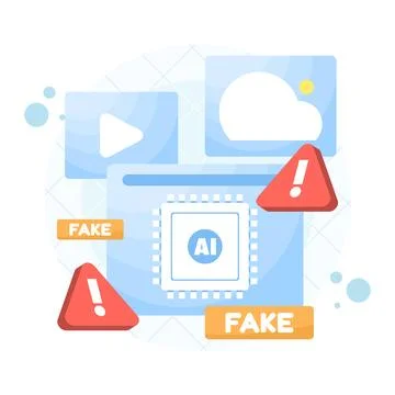 Vector illustration of AI warning concept, caution about deepfake media. Illustrazione stock