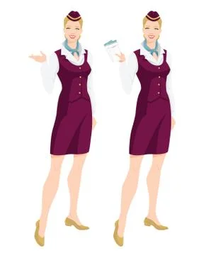 Vector illustration of air hostess in uniform and formal hat. Stock Illustration