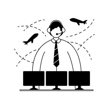 Vector illustration of an air traffic controller with a headset on his head i Stock Illustration