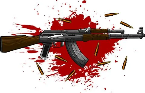 Vector illustration of Ak-47, bullets and blood Illustrazione stock