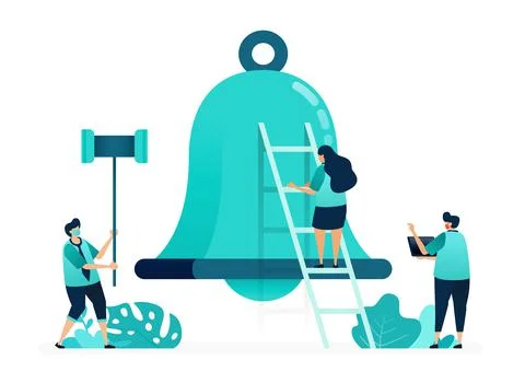Vector illustration of alarm bells for notifications and apps. holding a hamm Ilustração Stock