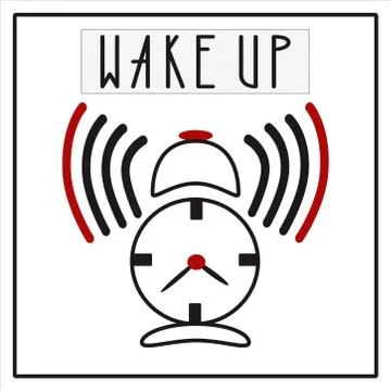 Vector illustration alarm clock is ringing and lettering Wake Up Stock Illustration