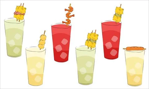 Vector illustration of alcoholic drinks with snacks on top Stock Illustration