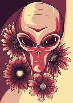 Vector illustration of Alien Face Flowers with flower Stock Illustration