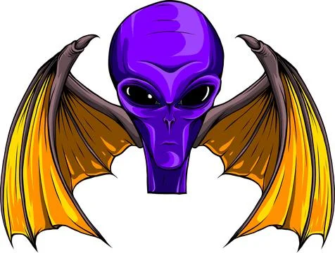 Vector illustration of alien head with bat wing on white background 库存插图
